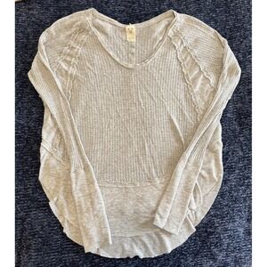 Free People Waffle Knit Heather Gray Tunic Top Women's XS Scoop Neck Cozy Casual